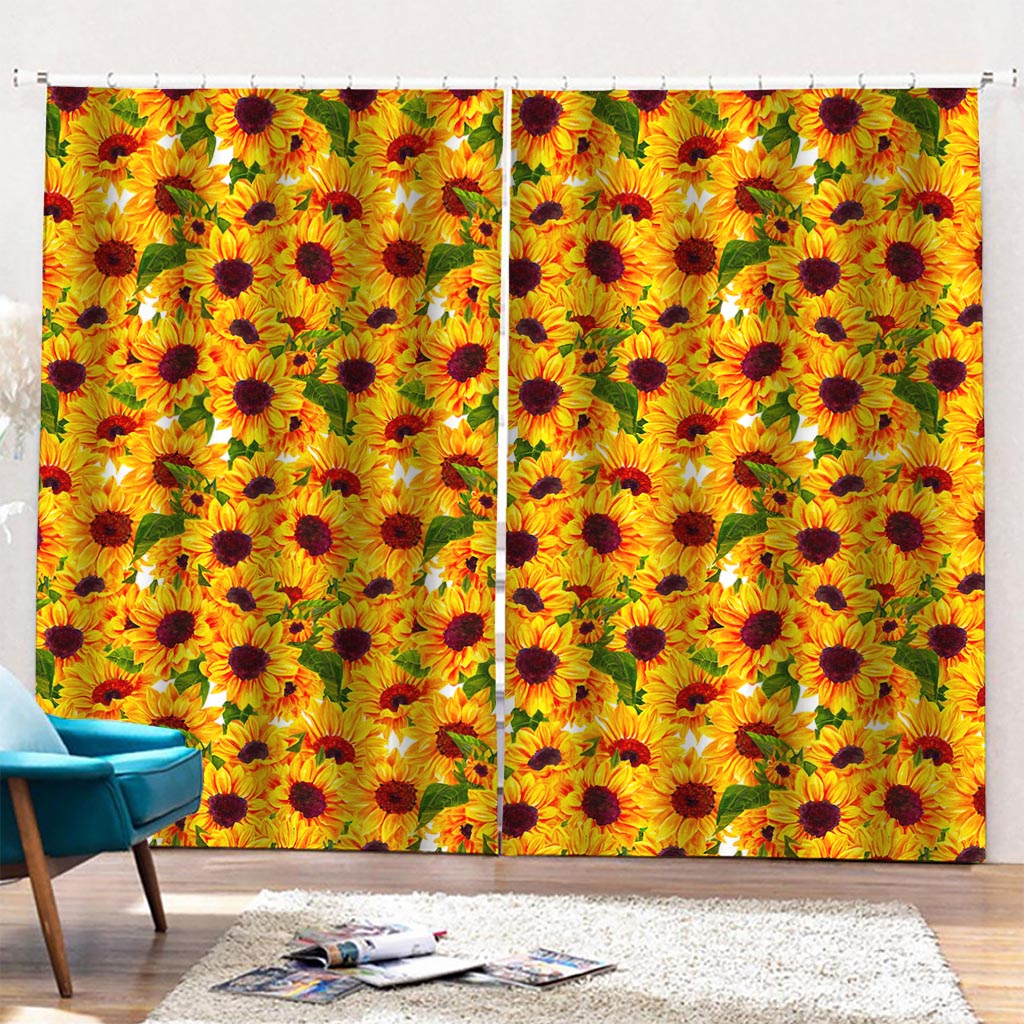 Watercolor Sunflower Pattern Print Pencil Pleat Curtains