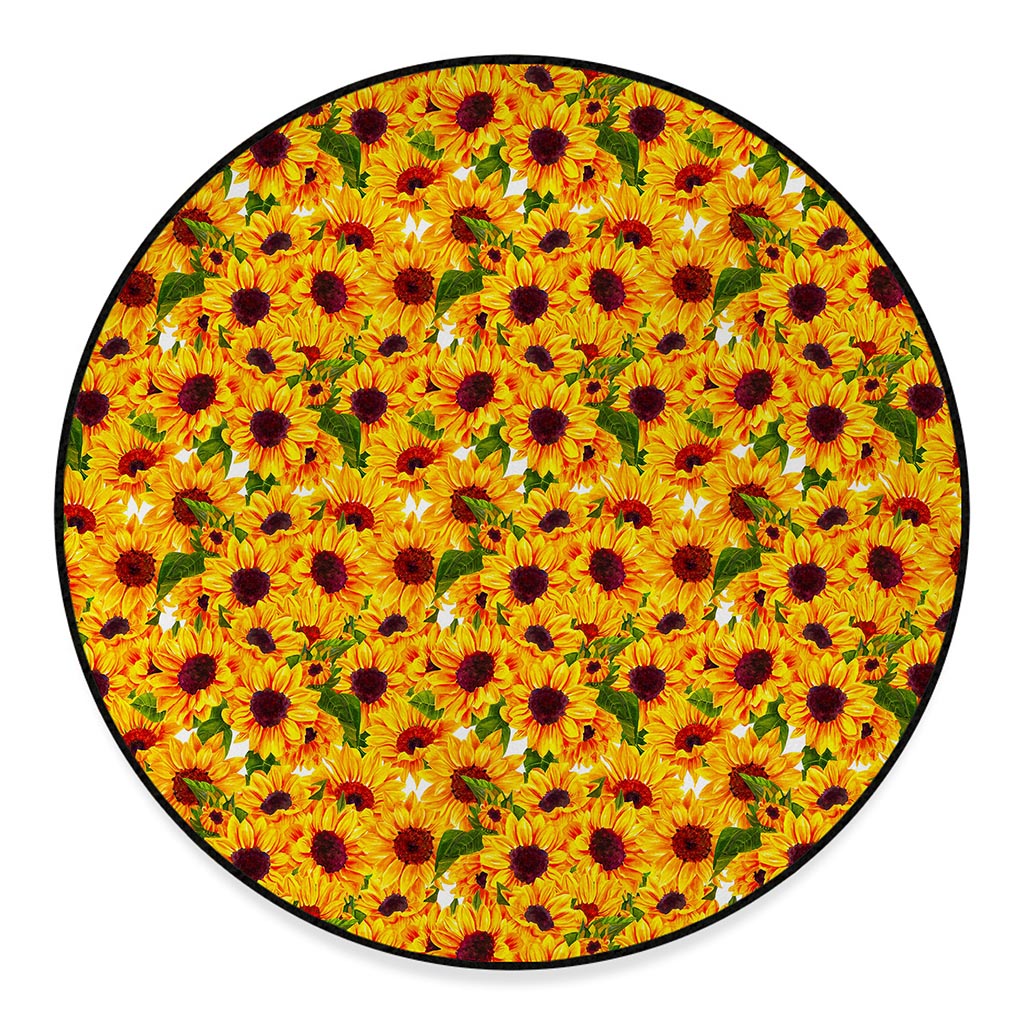 Watercolor Sunflower Pattern Print Round Floor Mat