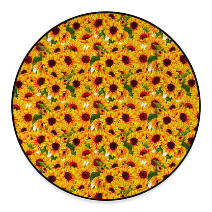 Watercolor Sunflower Pattern Print Round Floor Mat