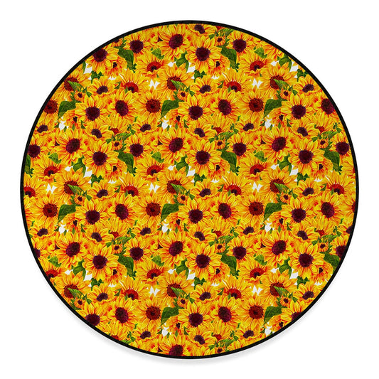 Watercolor Sunflower Pattern Print Round Floor Mat