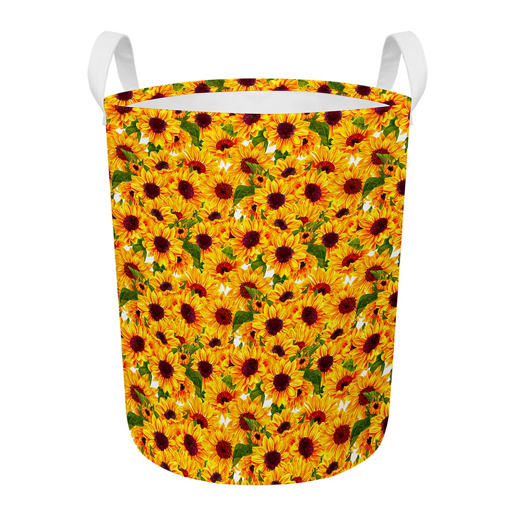 Watercolor Sunflower Pattern Print Round Laundry Basket