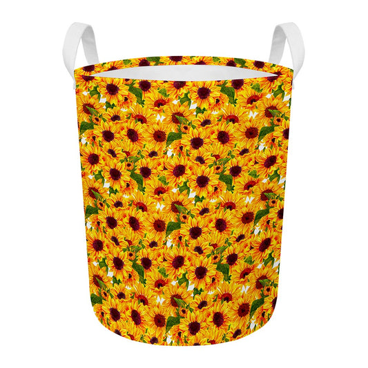 Watercolor Sunflower Pattern Print Round Laundry Basket