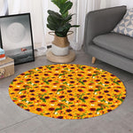 Watercolor Sunflower Pattern Print Round Rug