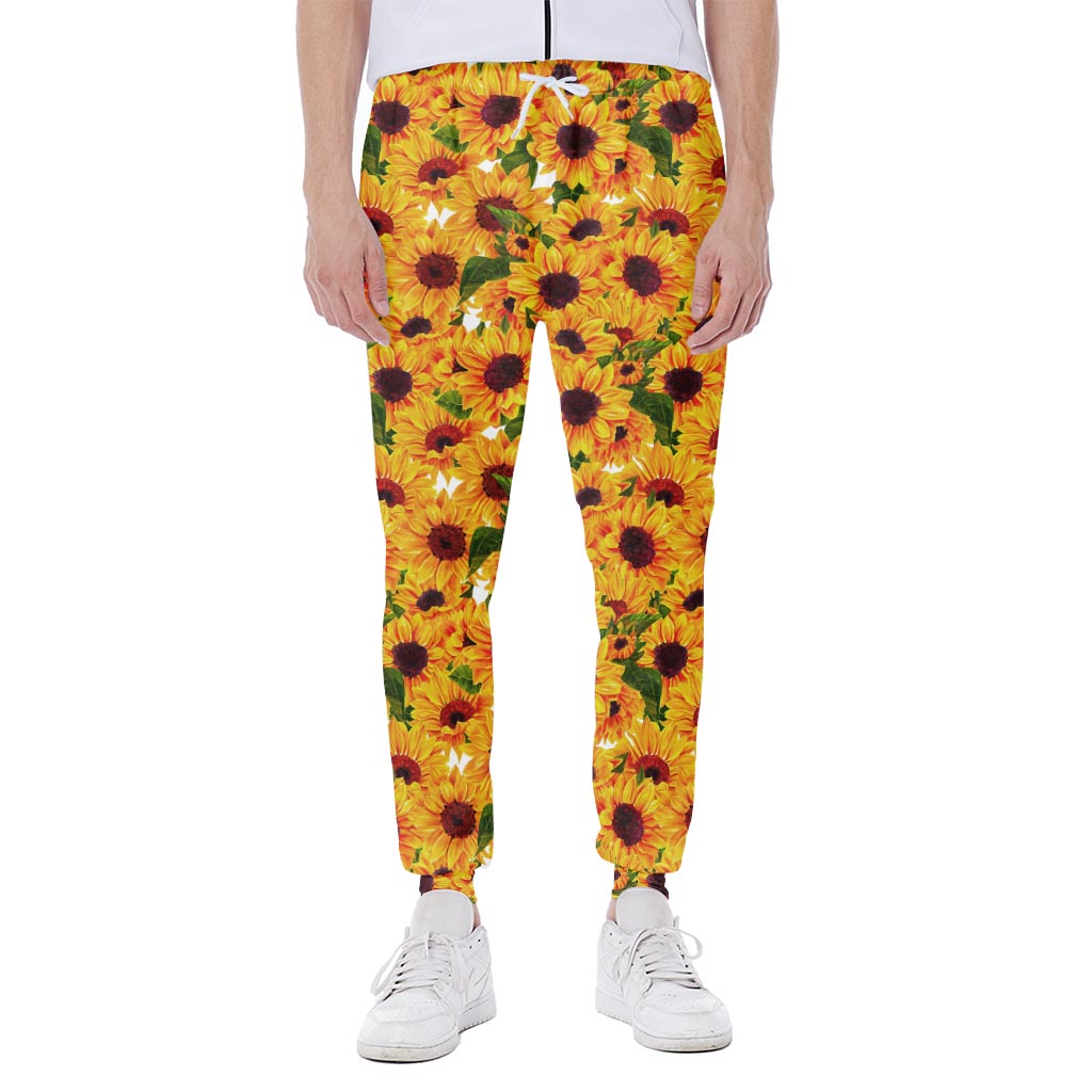Watercolor Sunflower Pattern Print Scuba Joggers