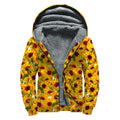 Watercolor Sunflower Pattern Print Sherpa Lined Zip Up Hoodie