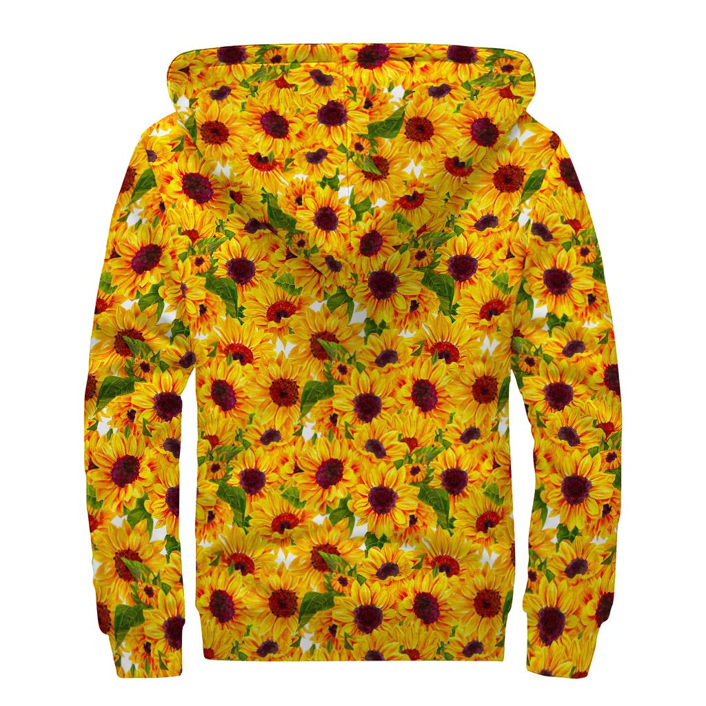 Watercolor Sunflower Pattern Print Sherpa Lined Zip Up Hoodie
