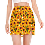 Watercolor Sunflower Pattern Print Side Slit Mini Skirt