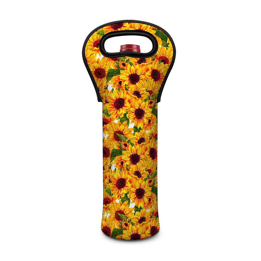 Watercolor Sunflower Pattern Print Single Neoprene Wine Tote