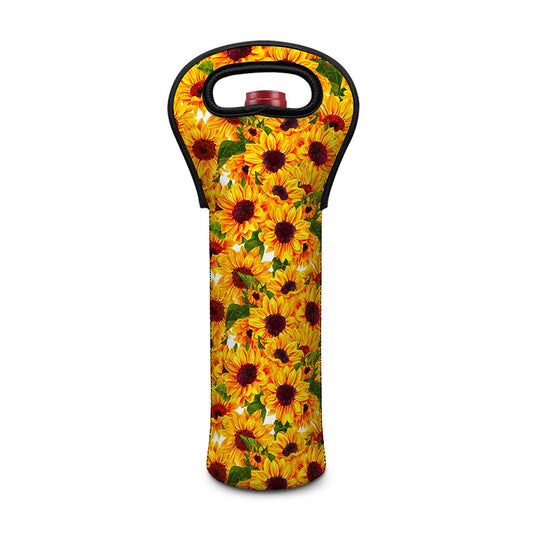 Watercolor Sunflower Pattern Print Single Neoprene Wine Tote