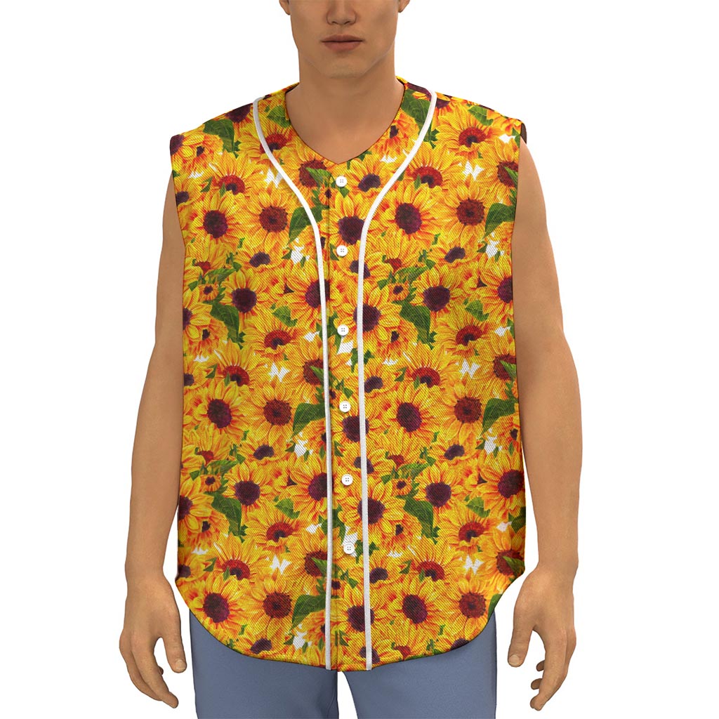 Watercolor Sunflower Pattern Print Sleeveless Baseball Jersey