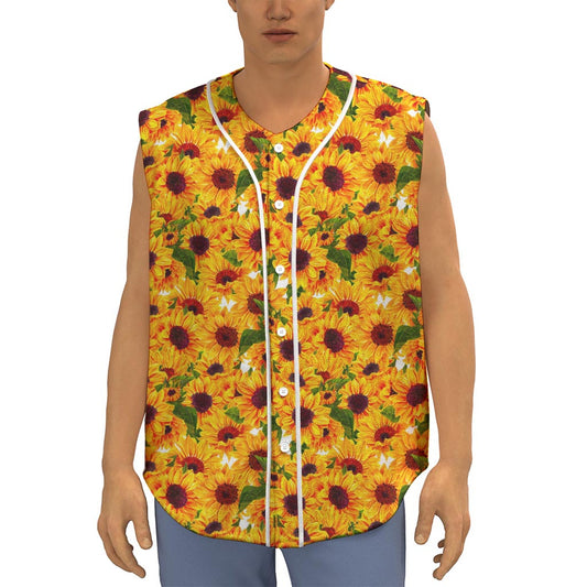 Watercolor Sunflower Pattern Print Sleeveless Baseball Jersey