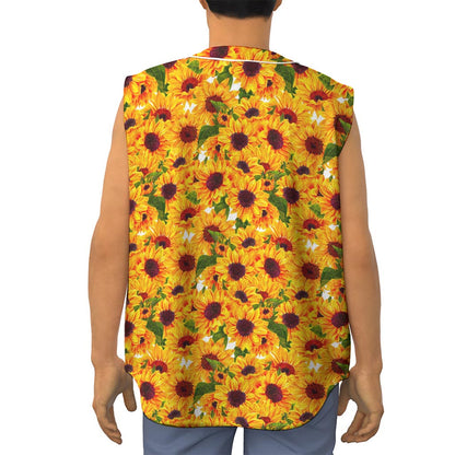 Watercolor Sunflower Pattern Print Sleeveless Baseball Jersey