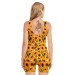 Watercolor Sunflower Pattern Print Sleeveless One Piece Swimsuit