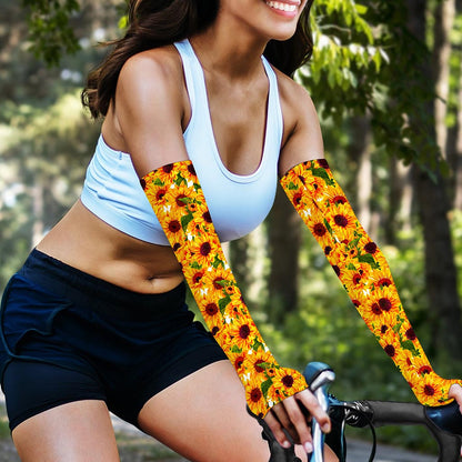 Watercolor Sunflower Pattern Print Sun Protection Arm Sleeves