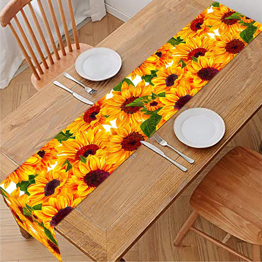Watercolor Sunflower Pattern Print Table Runner