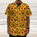 Watercolor Sunflower Pattern Print Textured Short Sleeve Shirt
