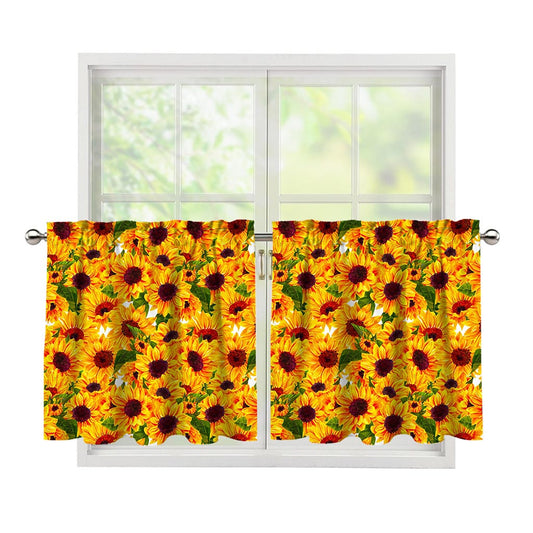 Watercolor Sunflower Pattern Print Tier Curtains
