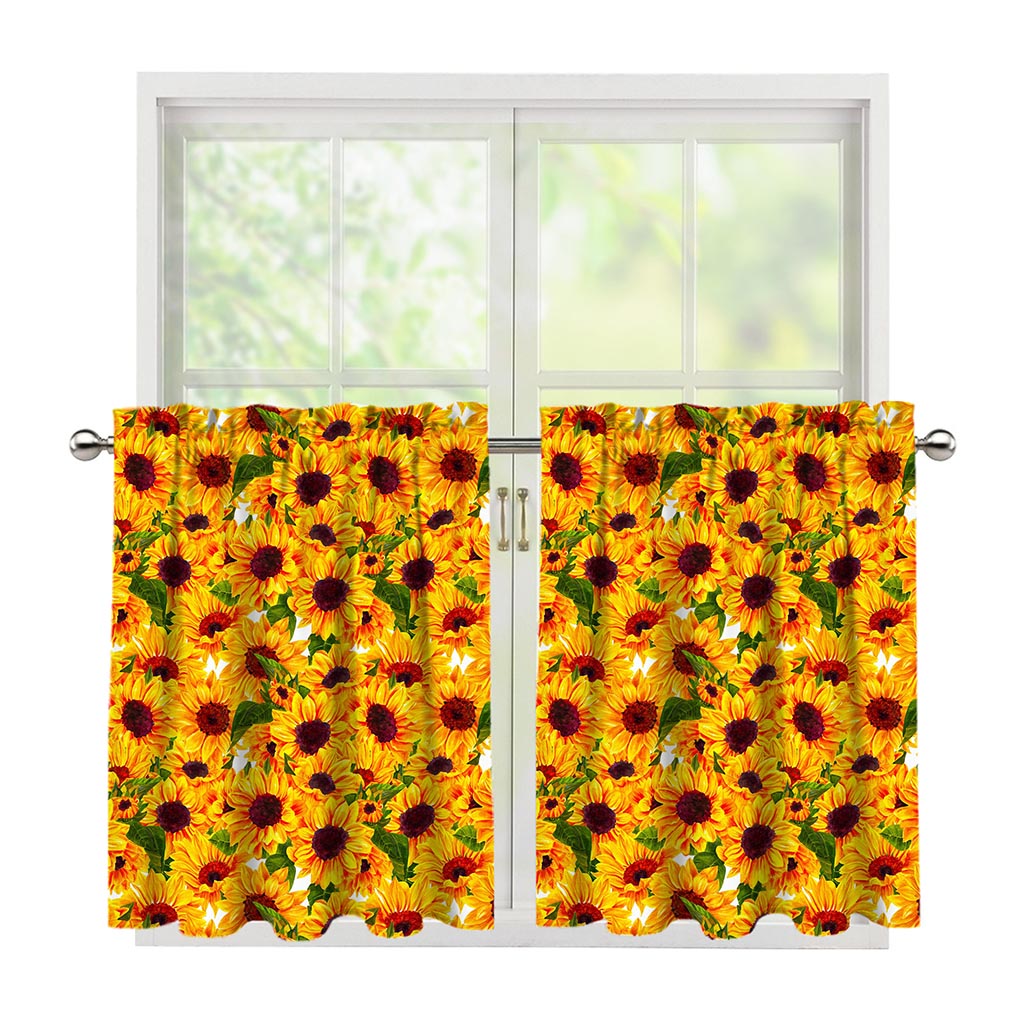 Watercolor Sunflower Pattern Print Tier Curtains