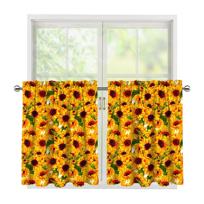 Watercolor Sunflower Pattern Print Tier Curtains