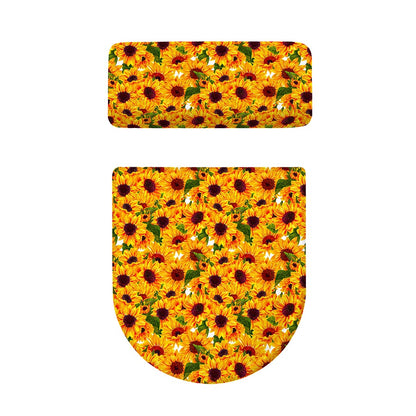 Watercolor Sunflower Pattern Print Toilet Lid And Tank Cover Set