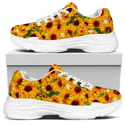 Watercolor Sunflower Pattern Print White Chunky Shoes