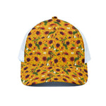 Watercolor Sunflower Pattern Print White Mesh Trucker Cap