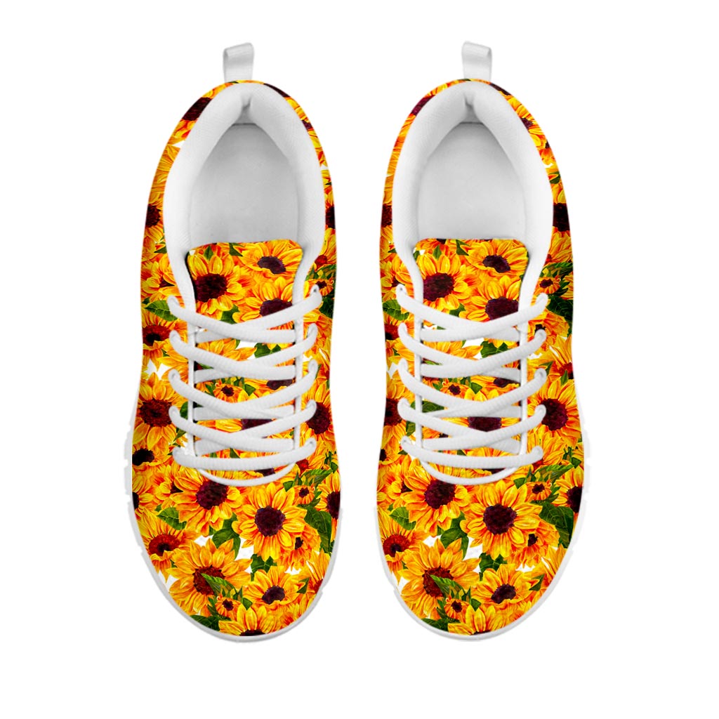 Watercolor Sunflower Pattern Print White Running Shoes