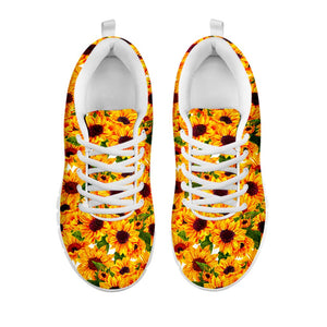 Watercolor Sunflower Pattern Print White Running Shoes