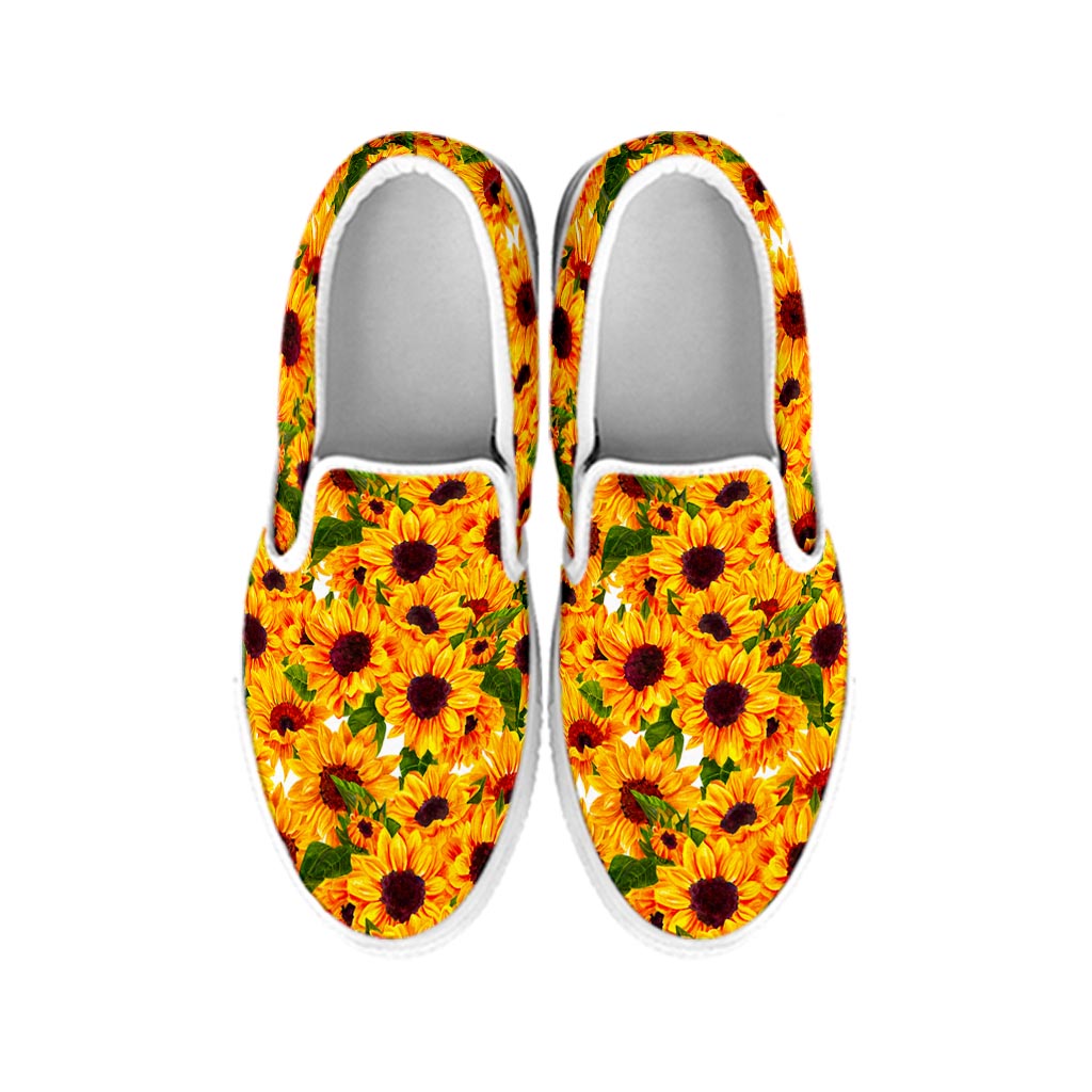 Watercolor Sunflower Pattern Print White Slip On Sneakers