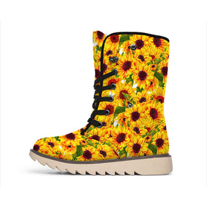 Watercolor Sunflower Pattern Print Winter Boots