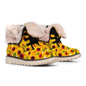 Watercolor Sunflower Pattern Print Winter Boots