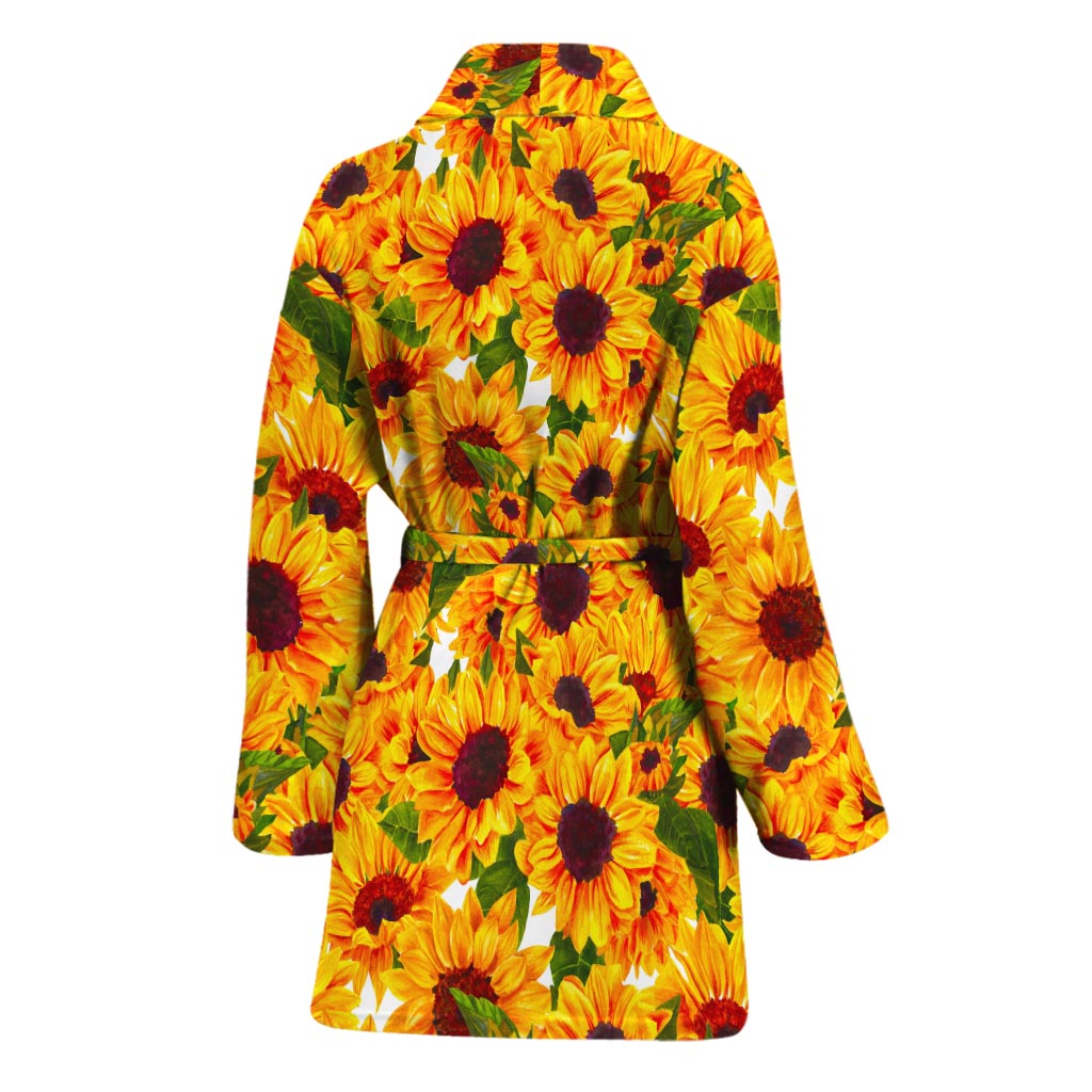 Watercolor Sunflower Pattern Print Women's Bathrobe
