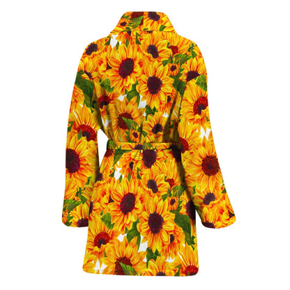 Watercolor Sunflower Pattern Print Women's Bathrobe