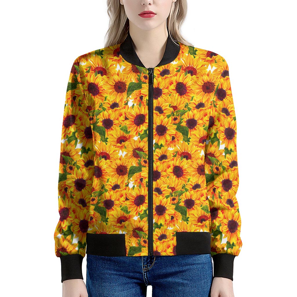 Watercolor Sunflower Pattern Print Women's Bomber Jacket