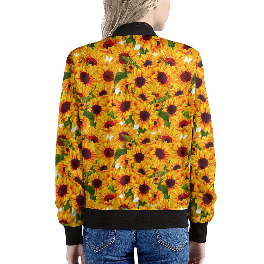 Watercolor Sunflower Pattern Print Women's Bomber Jacket