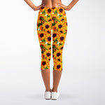 Watercolor Sunflower Pattern Print Women's Capri Leggings