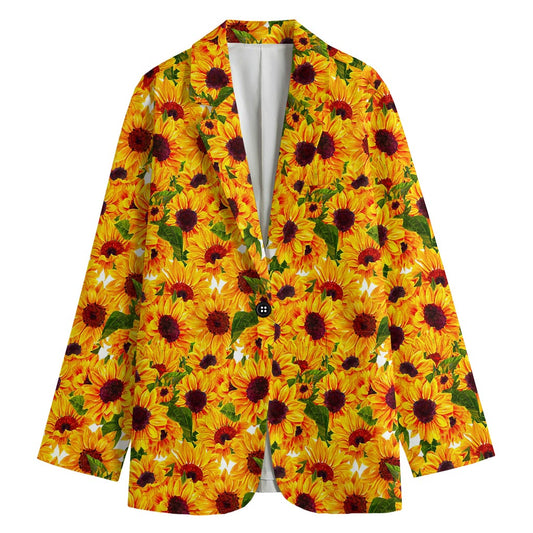 Watercolor Sunflower Pattern Print Women's Cotton Blazer