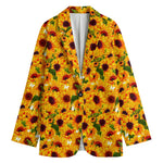 Watercolor Sunflower Pattern Print Women's Cotton Blazer