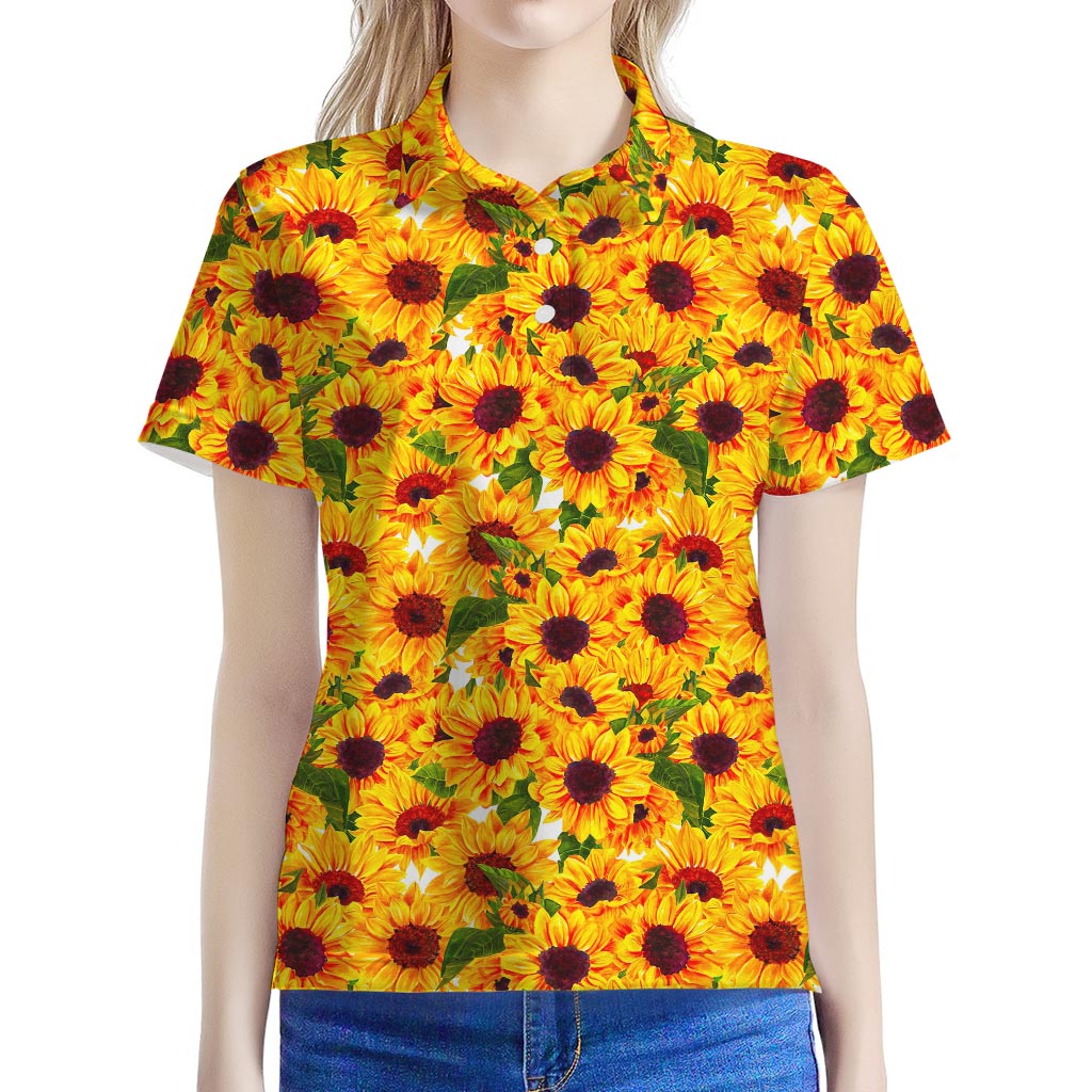 Watercolor Sunflower Pattern Print Women's Polo Shirt
