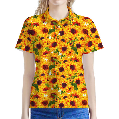 Watercolor Sunflower Pattern Print Women's Polo Shirt