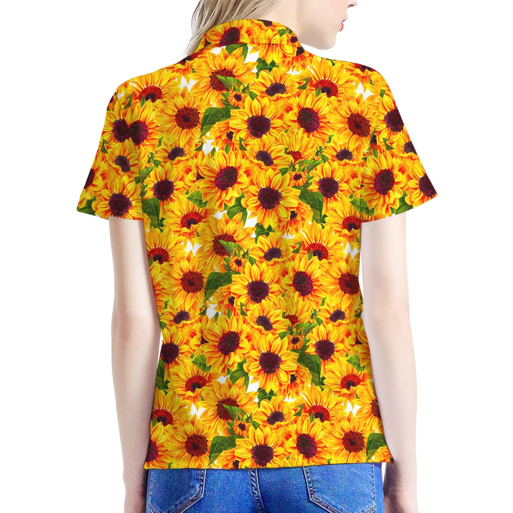 Watercolor Sunflower Pattern Print Women's Polo Shirt
