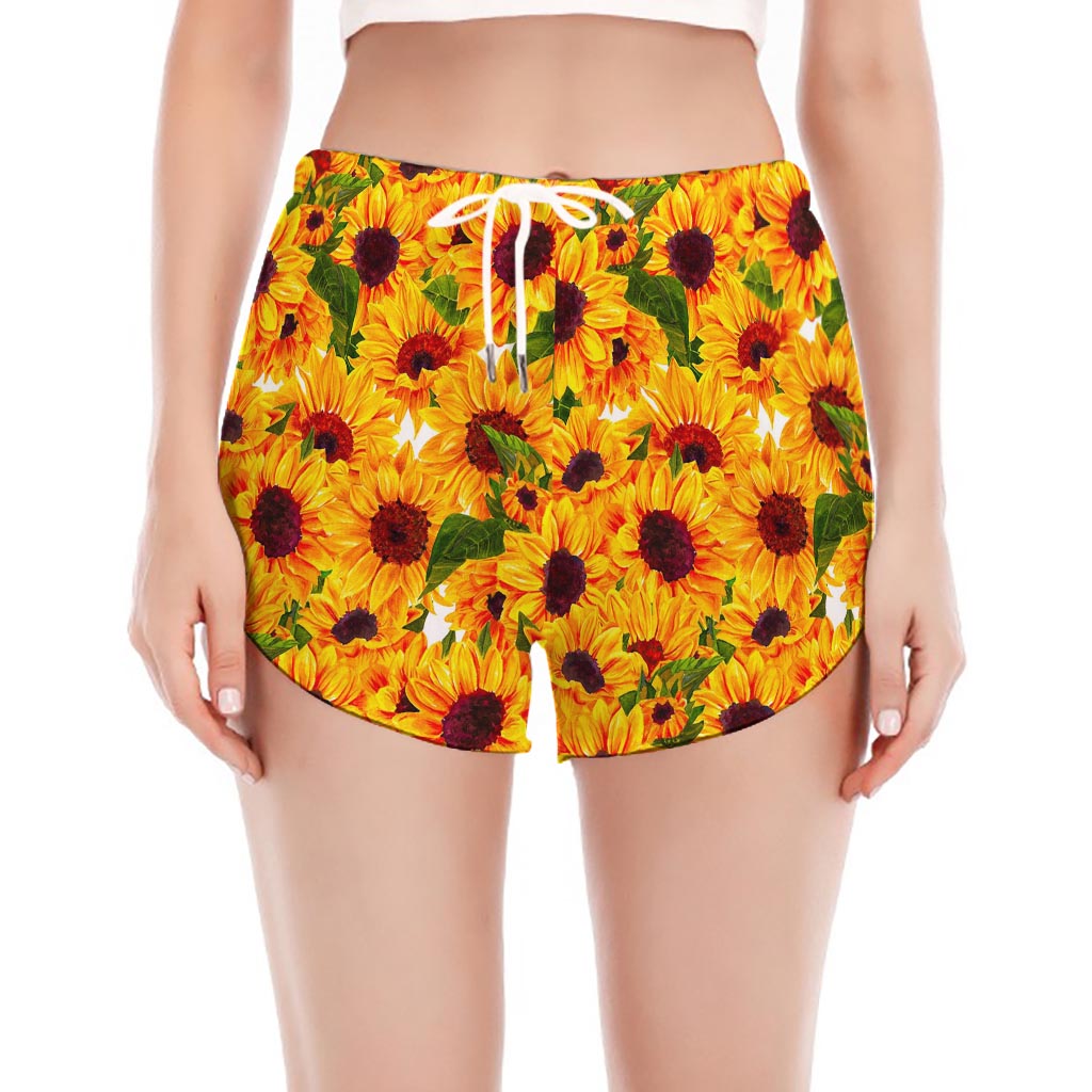 Watercolor Sunflower Pattern Print Women's Split Running Shorts