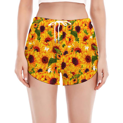 Watercolor Sunflower Pattern Print Women's Split Running Shorts
