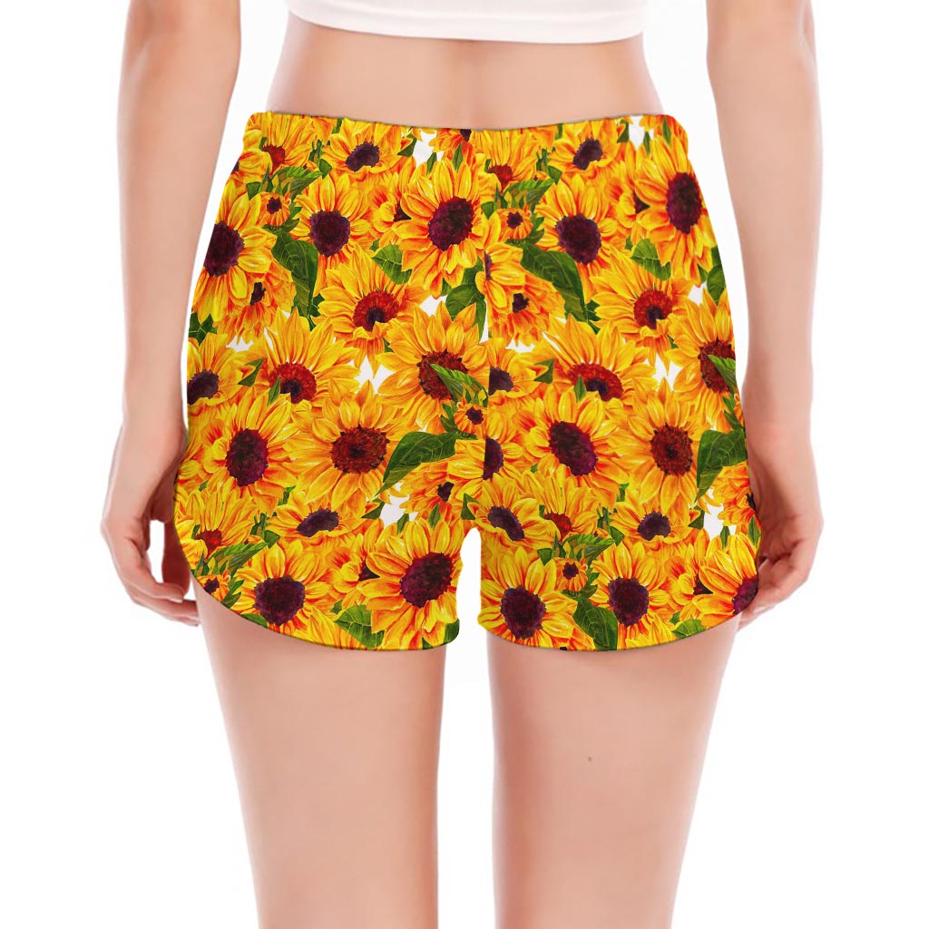 Watercolor Sunflower Pattern Print Women's Split Running Shorts