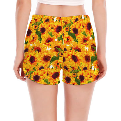 Watercolor Sunflower Pattern Print Women's Split Running Shorts