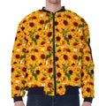 Watercolor Sunflower Pattern Print Zip Sleeve Bomber Jacket