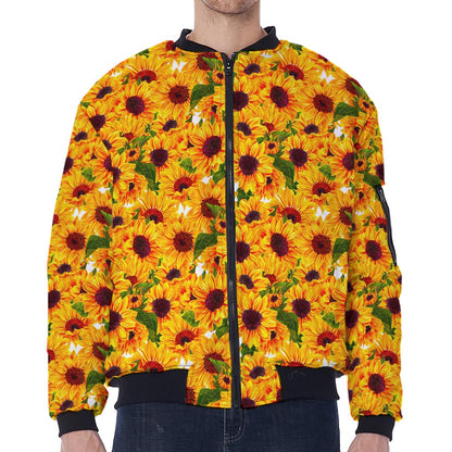Watercolor Sunflower Pattern Print Zip Sleeve Bomber Jacket
