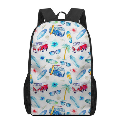Watercolor Surfing Pattern Print 17 Inch Backpack