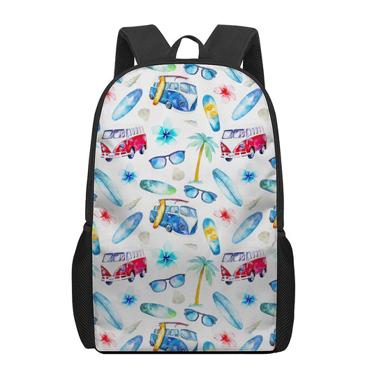 Watercolor Surfing Pattern Print 17 Inch Backpack