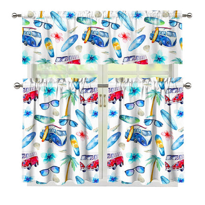 Watercolor Surfing Pattern Print 3 Piece Kitchen Curtains